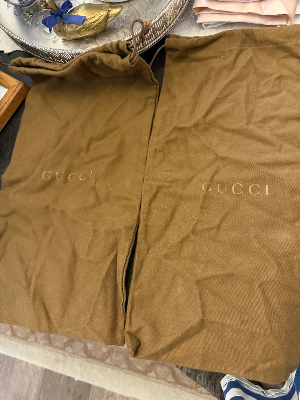 Gucci Brown Canvas Dust Bags with Gold Logo - Pair